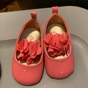 Baby girl shoes, pink, flowers, 3-6 months